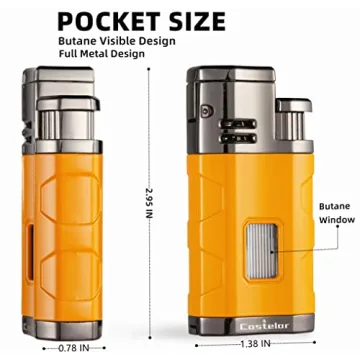 Castelar Triple Jet Flame Lighter with Punch Holder - Yellow
