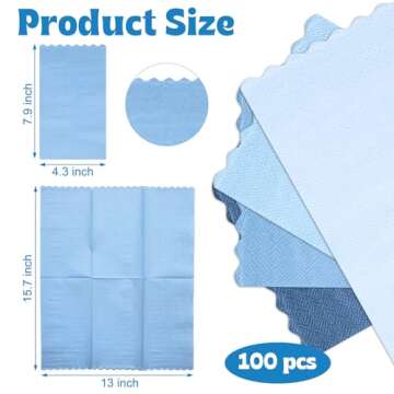 Zhanmai 100 Pack Cocktail Napkins 4.3 x 7.9 Inch Scalloped Napkins Beverage Napkins Gradient Color Paper Napkins with Scalloped Edges Thick Disposable Luncheon Napkins for Party Supplies (Dusty Blue)
