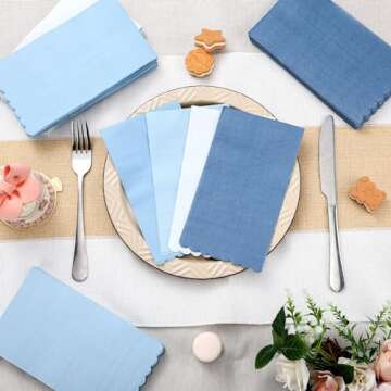 Zhanmai 100 Pack Cocktail Napkins 4.3 x 7.9 Inch Scalloped Napkins Beverage Napkins Gradient Color Paper Napkins with Scalloped Edges Thick Disposable Luncheon Napkins for Party Supplies (Dusty Blue)