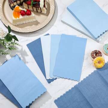 Zhanmai 100 Pack Cocktail Napkins 4.3 x 7.9 Inch Scalloped Napkins Beverage Napkins Gradient Color Paper Napkins with Scalloped Edges Thick Disposable Luncheon Napkins for Party Supplies (Dusty Blue)