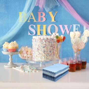 Zhanmai 100 Pack Cocktail Napkins 4.3 x 7.9 Inch Scalloped Napkins Beverage Napkins Gradient Color Paper Napkins with Scalloped Edges Thick Disposable Luncheon Napkins for Party Supplies (Dusty Blue)