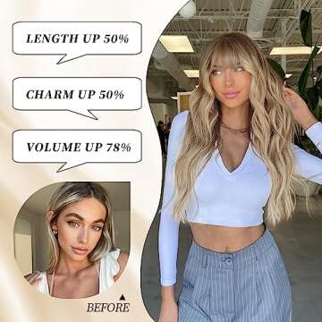 Lativ Dirty Blonde Wig with Bangs 26 inches Long Wavy Style