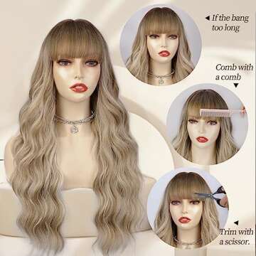 Lativ Dirty Blonde Wig with Bangs 26 inches Long Wavy Style