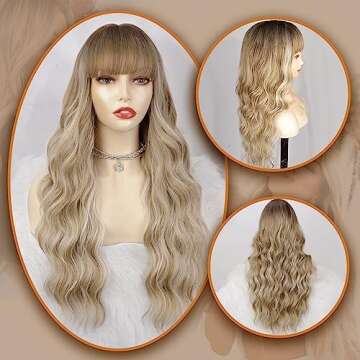 Lativ Dirty Blonde Wig with Bangs 26 inches Long Wavy Style