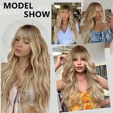 Lativ Dirty Blonde Wig with Bangs 26 inches Long Wavy Style