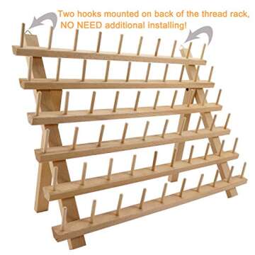 New brothread 60 Spools Wooden Thread Rack/Thread Holder Organizer with Hanging Hooks for Embroidery...