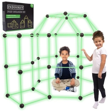 INDOORSY 100pc Glow in The Dark Kids Fort Building Kit for Kids 4-8 and 8-12 | Tiny Home Kit for Ind...