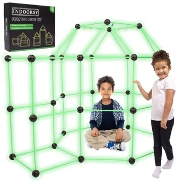 INDOORSY 100pc Glow in The Dark Kids Fort Building Kit for Kids 4-8 and 8-12 | Tiny Home Kit for Ind...