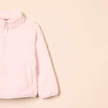 Amazon Essentials Girls' Sherpa Fleece Quarter-Zip Jacket, Light Pink, Small