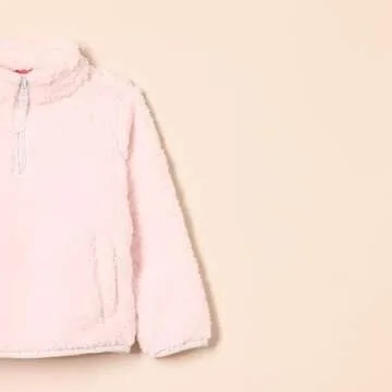 Amazon Essentials Girls' Sherpa Fleece Quarter-Zip Jacket, Light Pink, Small