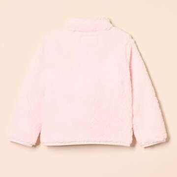 Amazon Essentials Girls' Sherpa Fleece Quarter-Zip Jacket, Light Pink, Small
