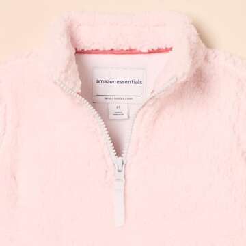 Amazon Essentials Girls' Sherpa Fleece Quarter-Zip Jacket, Light Pink, Small