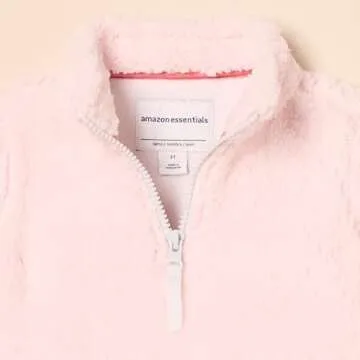 Amazon Essentials Girls' Sherpa Fleece Quarter-Zip Jacket, Light Pink, Small