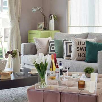 24×24 Inches Clear Acrylic Serving Tray with Handles Extra Large Ottoman Tray Decorative Tray Spill-Proof Coffee Table Space Saver Oversize Counter top Organizer Platter with Safe Edge