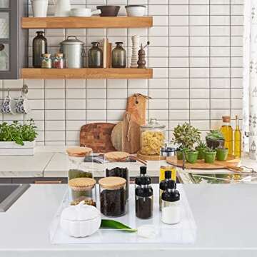 24×24 Inches Clear Acrylic Serving Tray with Handles Extra Large Ottoman Tray Decorative Tray Spill-Proof Coffee Table Space Saver Oversize Counter top Organizer Platter with Safe Edge