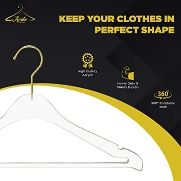 Elegant Acrylic Suit Hangers with Non-Slip Bar and Gold Hook