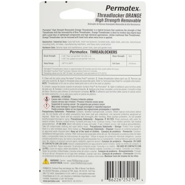 Permatex High Strength Removable Threadlocker Orange 10 ml