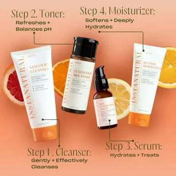 InstaNatural 7% Glycolic AHA Face Toner, Brightens, Reduces The Look of Pores and Uneven Texture, Gently Exfoliates, with Lactic Acid, Witch Hazel and Vitamin C, 4 Fl Oz