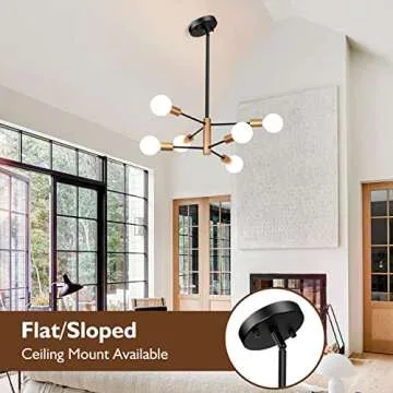 Sheetea 6-Light Sputnik Chandelier, Black and Gold Chandeliers Pendant Lighting, Modern Farmhouse Dinning Room Light Fixture Mid Century Brass, Height Adjustable for Living Room Bedroom Kitchen Island