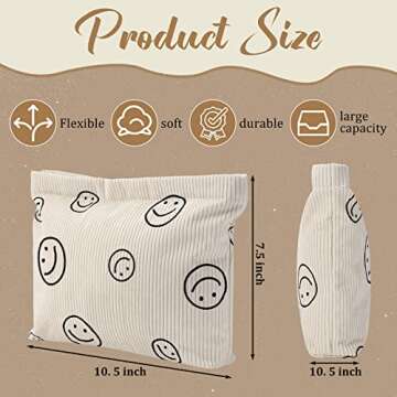 16 Pcs Cosmetic Bag Smile Face Makeup Pouch Aesthetic Storage Makeup Organizer Women Handbags Purses Pencil Case Bags Toiletry Preppy Cute Bag Accessories for Women (Corduroy)