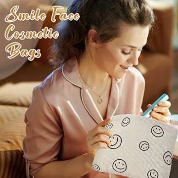 16 Pcs Cosmetic Bag Smile Face Makeup Pouch Aesthetic Storage Makeup Organizer Women Handbags Purses Pencil Case Bags Toiletry Preppy Cute Bag Accessories for Women (Corduroy)