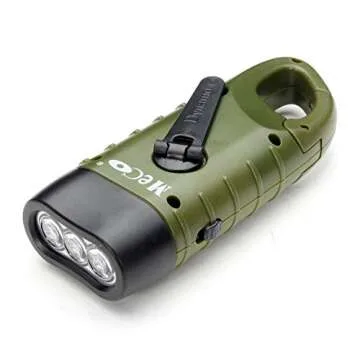 MECO Hand Cranking Solar Powered Rechargeable Flashlight Emergency LED Flashlight Carabiner Dynamo Quick Snap Clip Backpack Flashlight Torch Weather Ready, 8 Lumen - Green