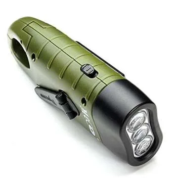 MECO Hand Cranking Solar Powered Rechargeable Flashlight Emergency LED Flashlight Carabiner Dynamo Quick Snap Clip Backpack Flashlight Torch Weather Ready, 8 Lumen - Green