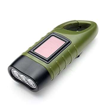 MECO Hand Cranking Solar Powered Rechargeable Flashlight Emergency LED Flashlight Carabiner Dynamo Quick Snap Clip Backpack Flashlight Torch Weather Ready, 8 Lumen - Green