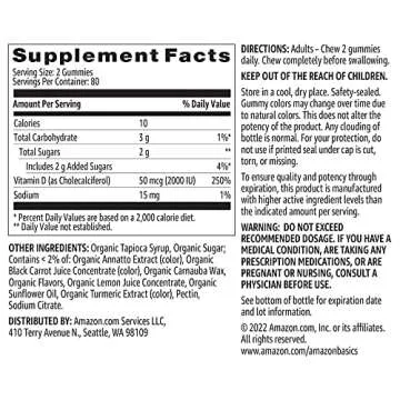 Amazon Basics Vitamin D3 Gummies, 2000 IU, 160 Count