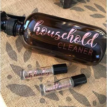 24 Rose Gold Vinyl Essential Oil Labels for 10ml Roller Bottles Oil Blends / 24 Labels with Free Household Cleaner Label (Rose Gold)