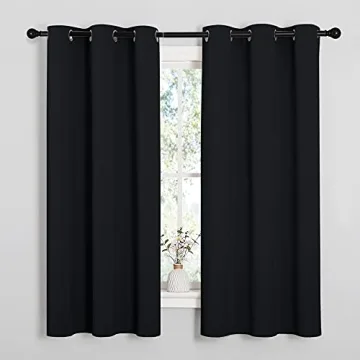 NICETOWN Halloween Pitch Black Solid Thermal Insulated Grommet Blackout Curtains/Drapes for Bedroom Window (2 Panels, 42 inches Wide by 63 inches Long, Black)