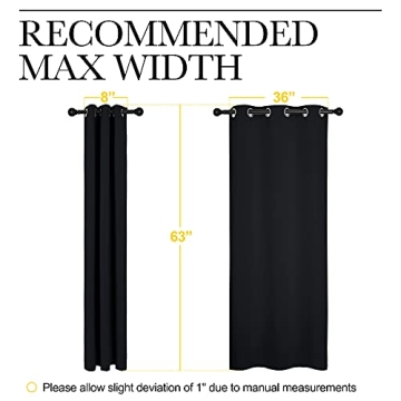 NICETOWN Halloween Pitch Black Solid Thermal Insulated Grommet Blackout Curtains/Drapes for Bedroom Window (2 Panels, 42 inches Wide by 63 inches Long, Black)