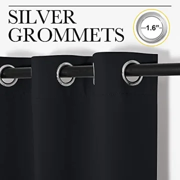 NICETOWN Halloween Pitch Black Solid Thermal Insulated Grommet Blackout Curtains/Drapes for Bedroom Window (2 Panels, 42 inches Wide by 63 inches Long, Black)