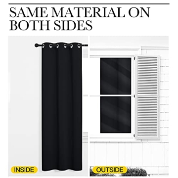 NICETOWN Halloween Pitch Black Solid Thermal Insulated Grommet Blackout Curtains/Drapes for Bedroom Window (2 Panels, 42 inches Wide by 63 inches Long, Black)