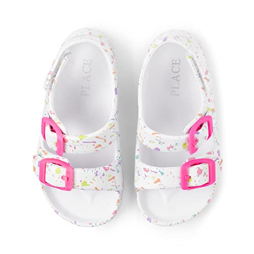 The Children's Place Baby Girls and Toddler Everyday Slide Sandals with Backstrap, White Paint Splat...