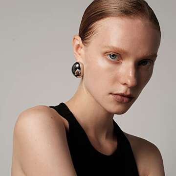 Big Silver Polished Oval Dome Earrings Chunky Hoop Earrings Thick Oversized Earrings