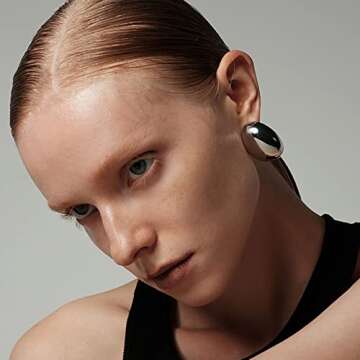 Big Silver Polished Oval Dome Earrings Chunky Hoop Earrings Thick Oversized Earrings