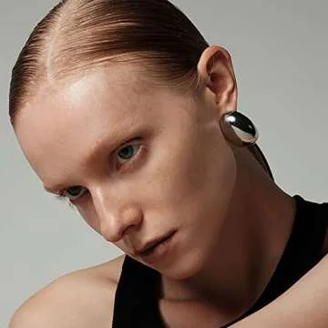 Big Silver Polished Oval Dome Earrings Chunky Hoop Earrings Thick Oversized Earrings