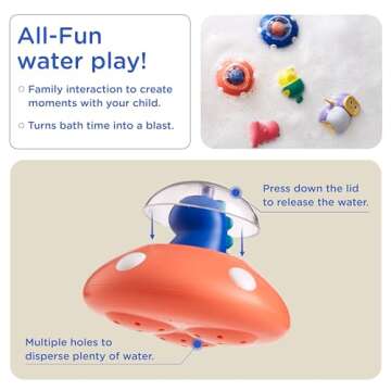 KUB Baby & Toddler Bath Toys, Four Little Dinosaurs: Water Squirter - Squeeze & Sound - Wind Up Diver - Floating Sprayer, Cute Fun Bathtub Toys for Boy Girl Ages 1-3 Years Old, 4 Pcs Set