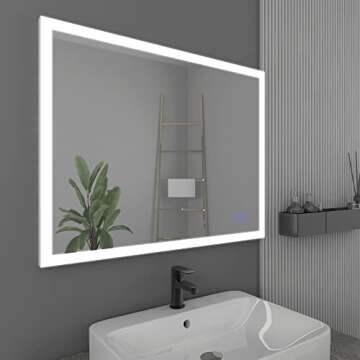 Newcoco 36x28 Inch Ultra White LED Bathroom Mirror High Lumen Anti Fog Lighted Mirror IP67 Waterproof Dimmable Wall Mounted LED Vanity Mirror with Lights (Horizontal & Vertical)