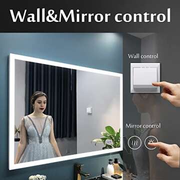 Newcoco 36x28 Inch Ultra White LED Bathroom Mirror High Lumen Anti Fog Lighted Mirror IP67 Waterproof Dimmable Wall Mounted LED Vanity Mirror with Lights (Horizontal & Vertical)