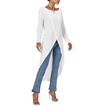 LYANER Women's High Low Long Sleeve Wrap Front Split Hem Long Shirt Blouse Tunic Top Solid White Small
