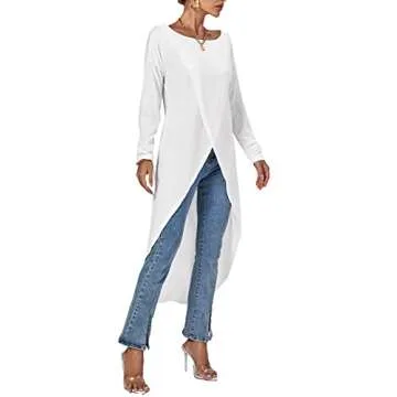 LYANER Women's High Low Long Sleeve Wrap Front Split Hem Long Shirt Blouse Tunic Top Solid White Small