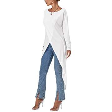 LYANER Women's High Low Long Sleeve Wrap Front Split Hem Long Shirt Blouse Tunic Top Solid White Small