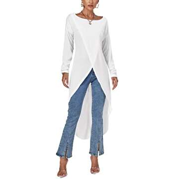 LYANER Women's High Low Long Sleeve Wrap Front Split Hem Long Shirt Blouse Tunic Top Solid White Small