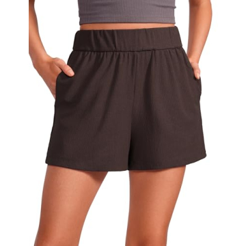 CRZ YOGA Comfy Ribbed Sweat Shorts - High Waisted Lyocell Jersey Athletic Lounge Shorts