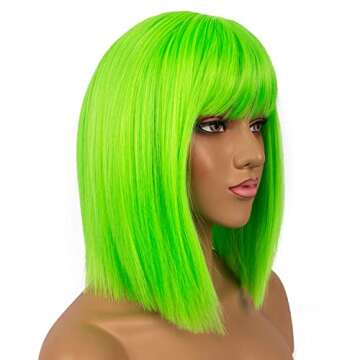 LANCAINI Short Bob Wigs with Bangs for Women Synthetic Straight Hair Bob Cut Wig Shoulder Length Fashion Bob Cosplay Wig for Girl