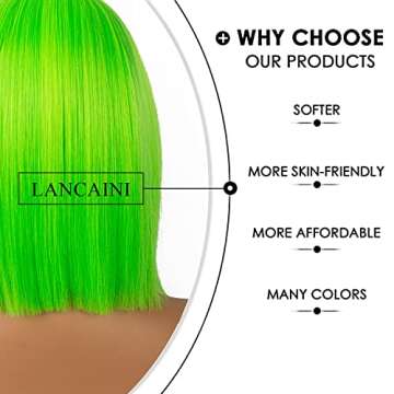 LANCAINI Short Bob Wigs with Bangs for Women Synthetic Straight Hair Bob Cut Wig Shoulder Length Fashion Bob Cosplay Wig for Girl