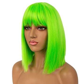 LANCAINI Short Bob Wigs with Bangs for Women Synthetic Straight Hair Bob Cut Wig Shoulder Length Fashion Bob Cosplay Wig for Girl