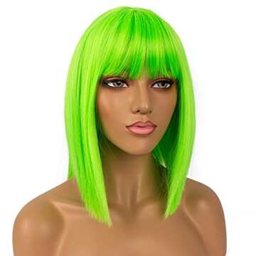 LANCAINI Short Bob Wigs with Bangs for Women Synthetic Straight Hair Bob Cut Wig Shoulder Length Fashion Bob Cosplay Wig for Girl